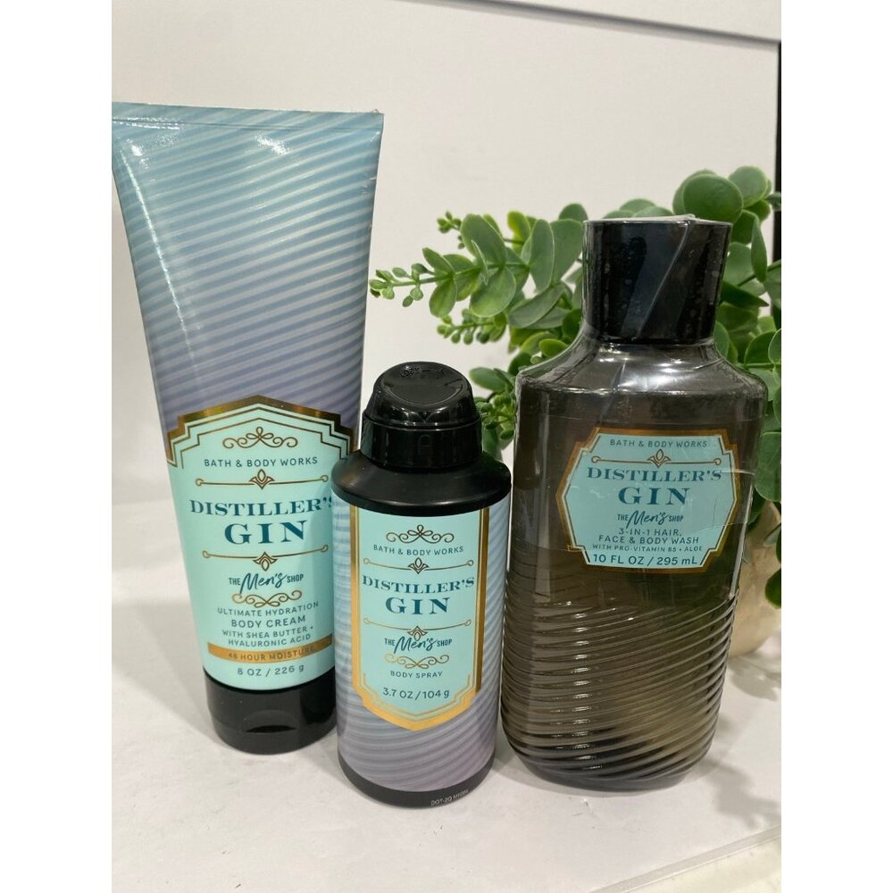 Bath & Body Works Men’s “Distiller’s Gin” New 3-Pc  Body Care Set
